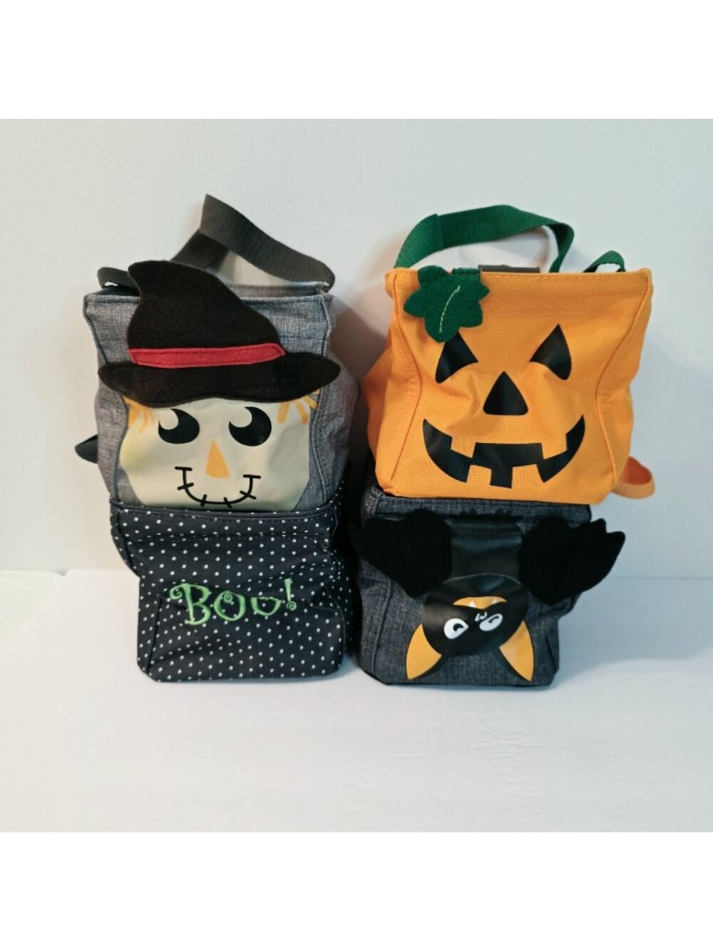 4 Thirty One Halloween Utility Totes Treat Bags Canvas Boo Pumpkin Bat Scarecrow
